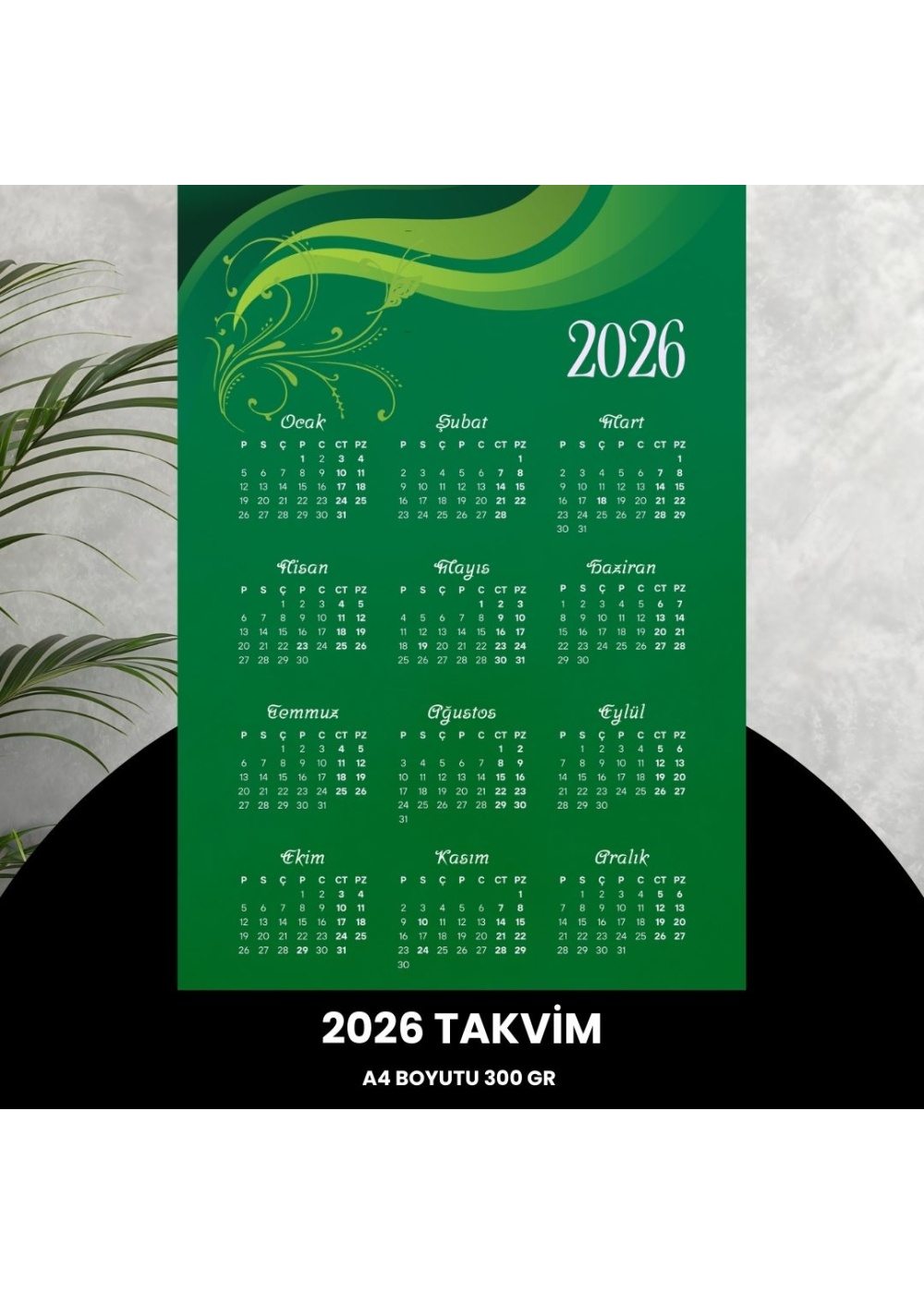 Takvim 2026 Premium A4 300 gr Dijital Baskı Yeşil
