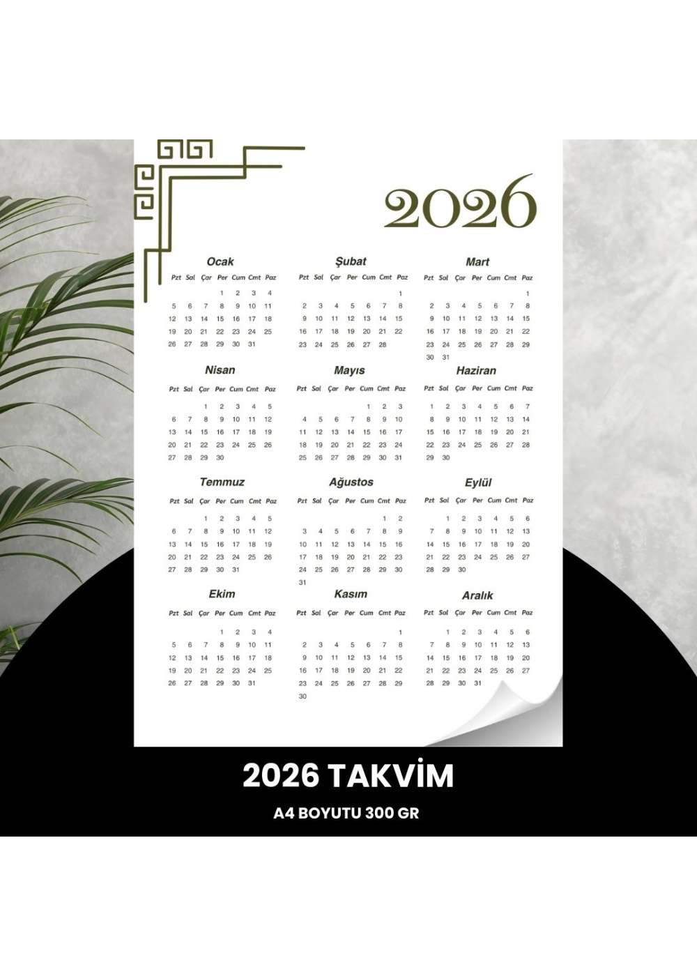 Takvim 2026 Premium A4 300 gr Dijital Baskı Beyaz