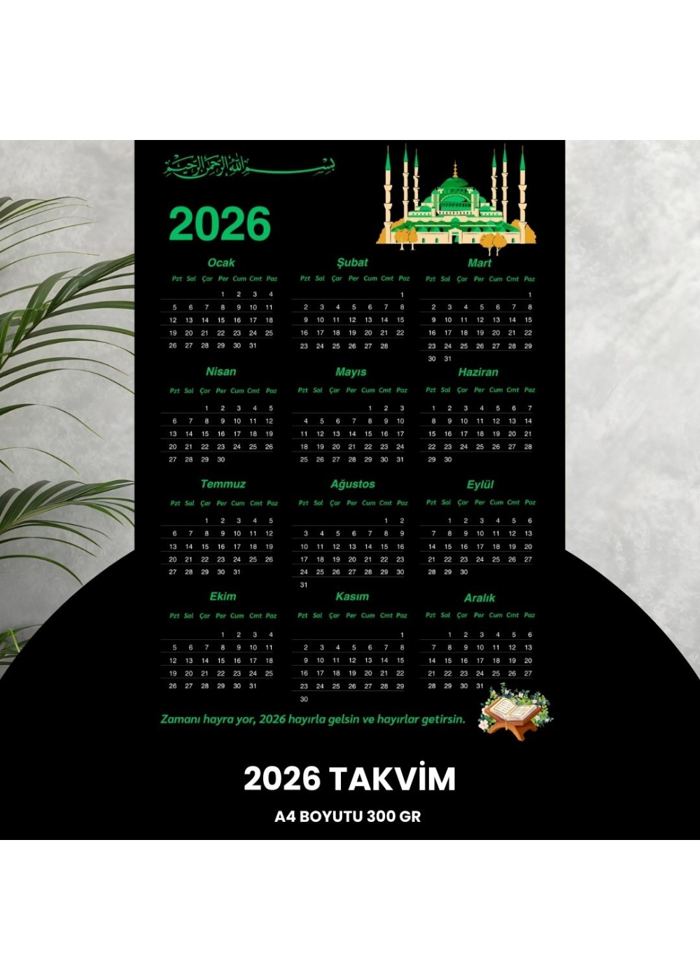 Takvim 2026 Premium A4 300 gr Dijital Baskı Siyah