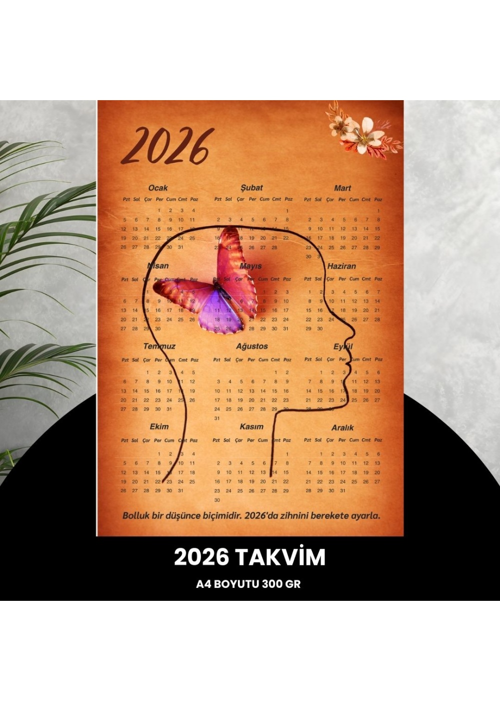 Takvim 2026 Premium A4 300 gr Dijital Baskı Düşünce