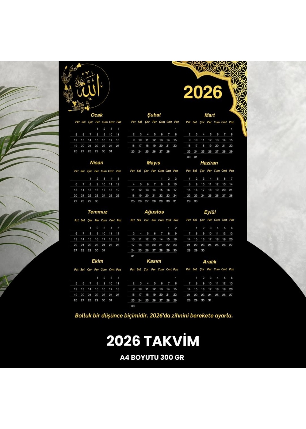 Takvim 2026 Premium A4 300 gr Dijital Baskı Altın