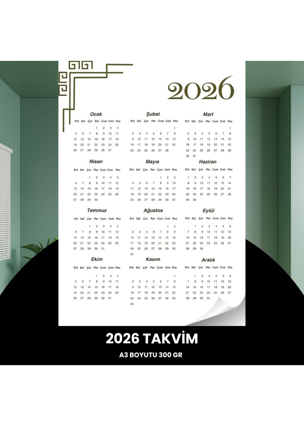 Takvim 2026 Premium A3 300 gr Dijital Baskı Beyaz