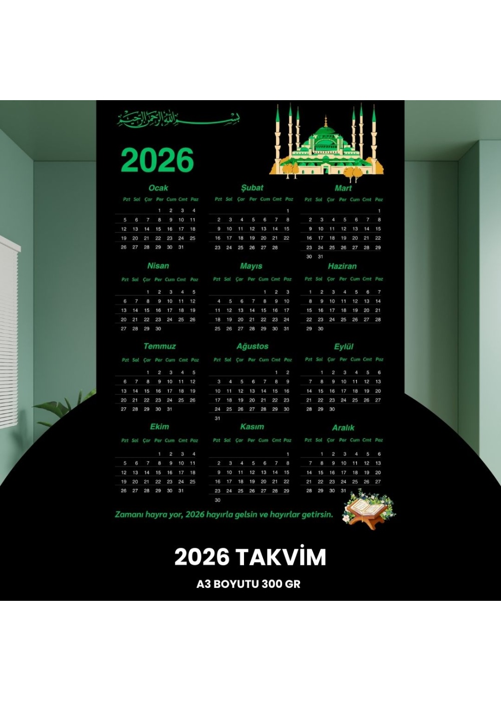Takvim 2026 Premium A3 300 gr Dijital Baskı Siyah