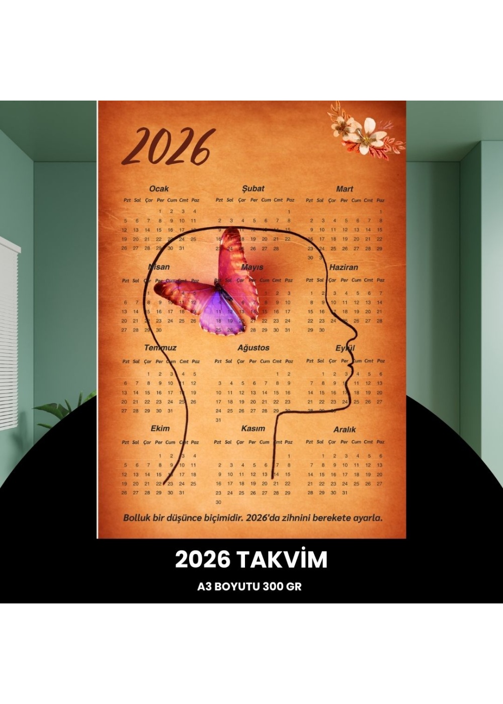 Takvim 2026 Premium A3 300 gr Dijital Baskı Düşünce