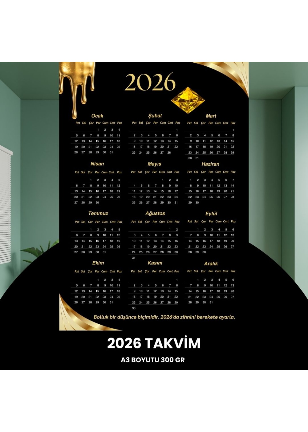 Takvim 2026 Premium A3 300 gr Dijital Baskı Elmas