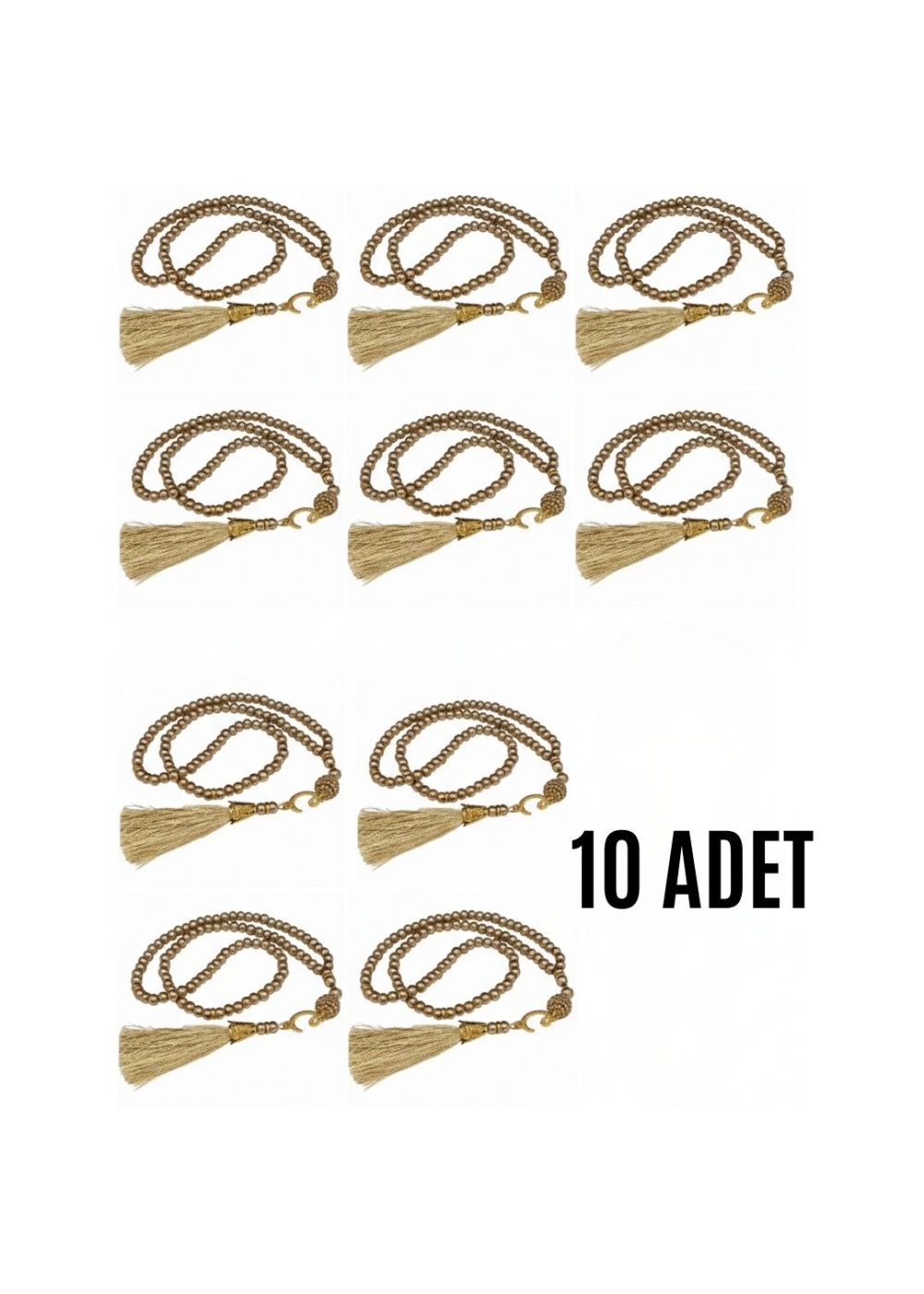 Namaz Tesbihi Vavlı 99lu Cam İncili İsmi Azam Dua Kartı ile Süt Kahve Renk Hediyelik 10 Adet 10 Adet