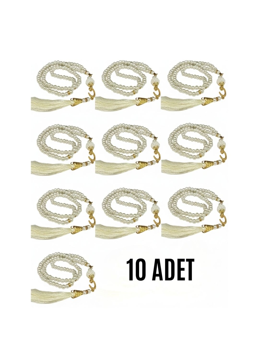 Namaz Tesbihi Vavlı 99lu Cam İncili Esmaul Hüsna Dua Kartı ile Krem Renk Hediyelik 10 Adet