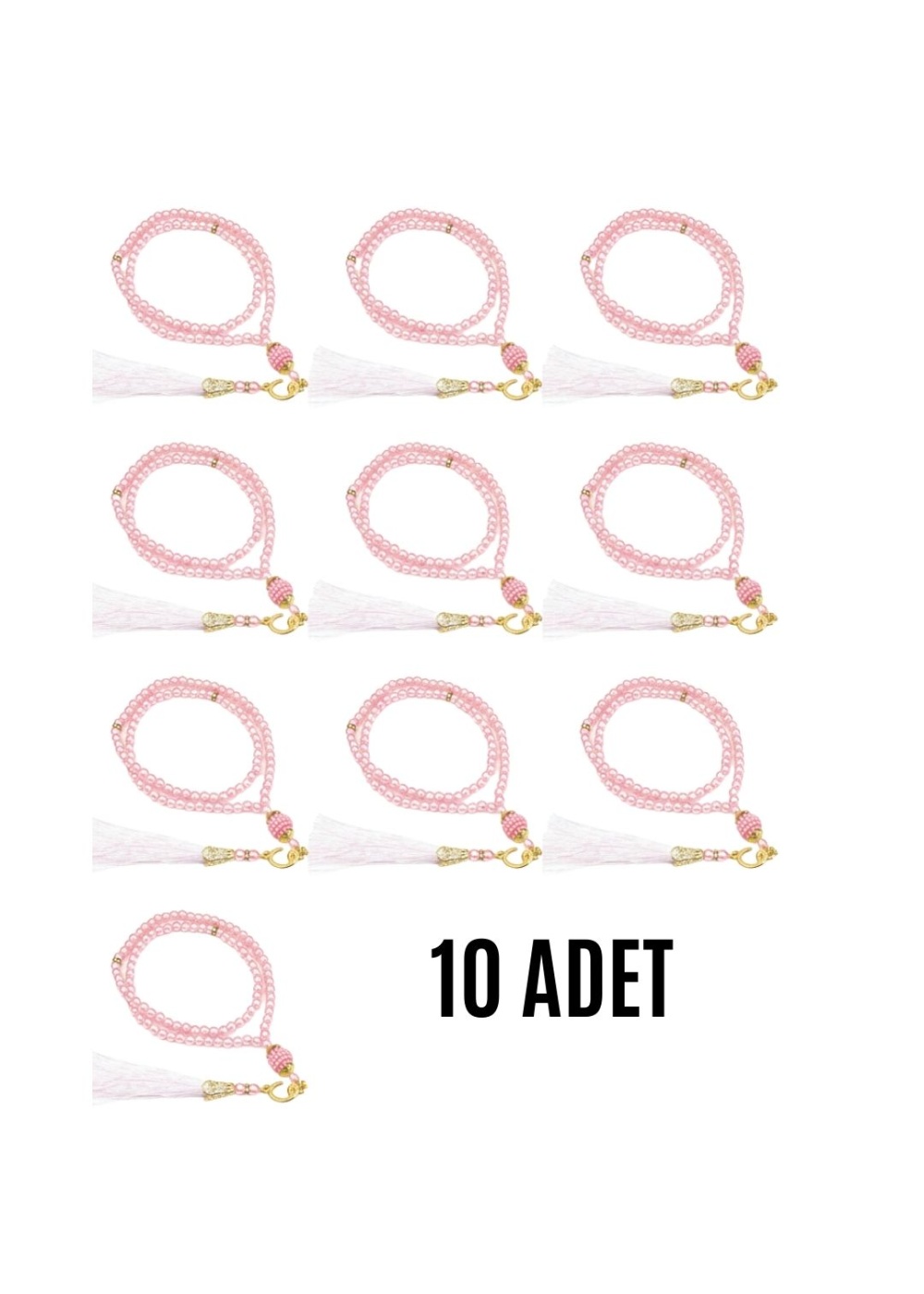 Namaz Tesbihi Vavlı 99lu Cam İncili Esmaul Hüsna Dua Kartı ile Pembe Renk Hediyelik 10 Adet