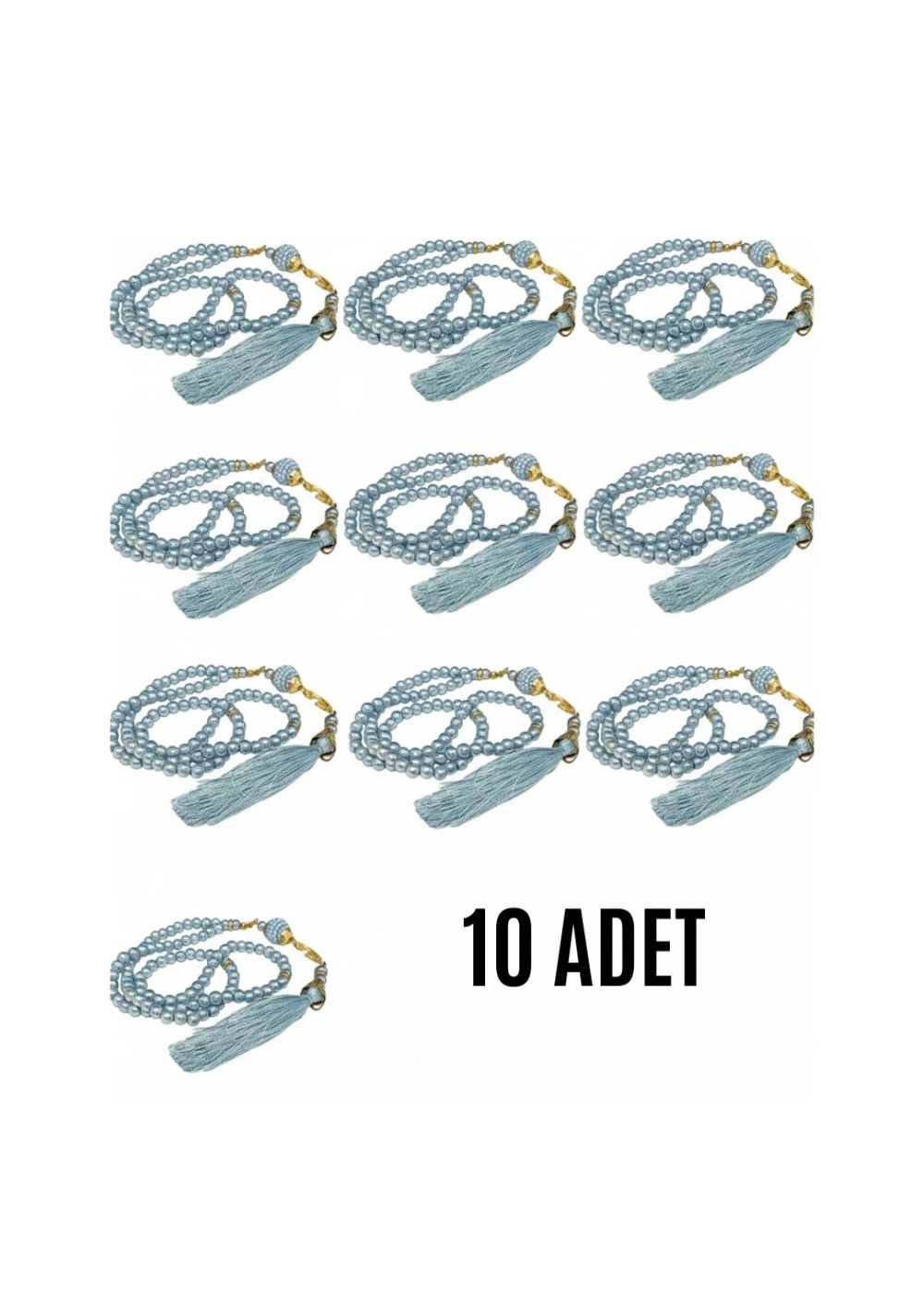 Namaz Tesbihi Vavlı 99lu Cam İncili Ayet-el Kürsi Dua Kartı ile Mavi Renk Hediyelik 10 Adet