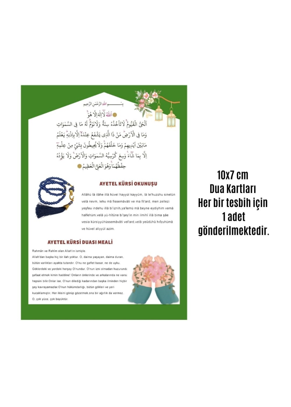 Namaz Tesbihi Vavlı 99lu Cam İncili Ayet-el Kürsi Dua Kartı ile Lacivert Renk Hediyelik 10 Adet