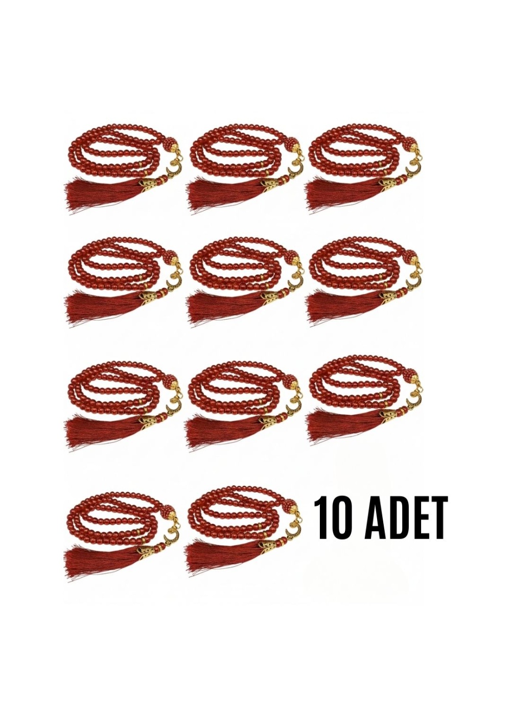 Namaz Tesbihi Vavlı 99lu Cam İncili Ayet-el Kürsi Dua Kartı ile Bordo Renk Hediyelik 10 Adet