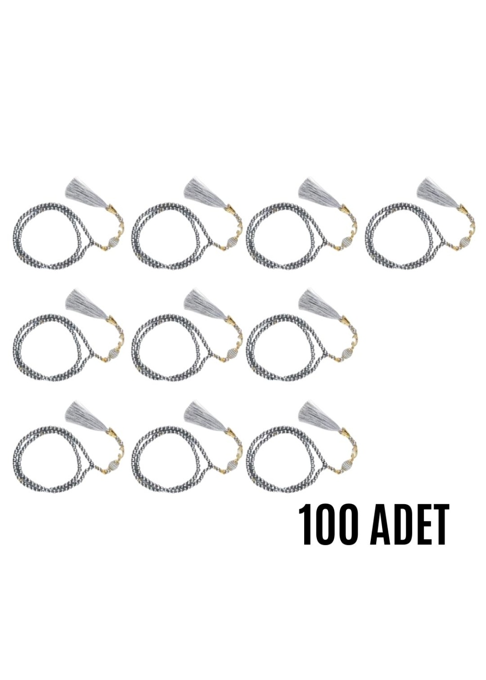 Namaz Tesbihi Vavlı 99lu Cam İncili Ayet-el Kürsi Dua Kartı ile Gri Renk Hediyelik 10 Adet