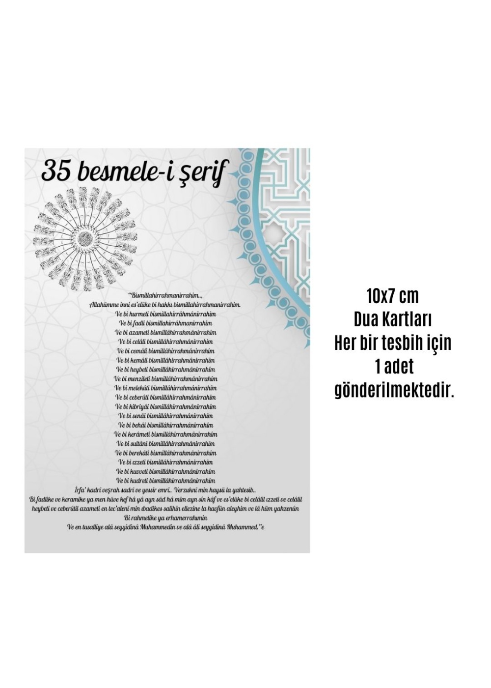 Namaz Tesbihi Vavlı 99lu Cam İncili 35 Besmele-i Şerif Dua Kartı ile Fuşya Renk Hediyelik 10 Adet