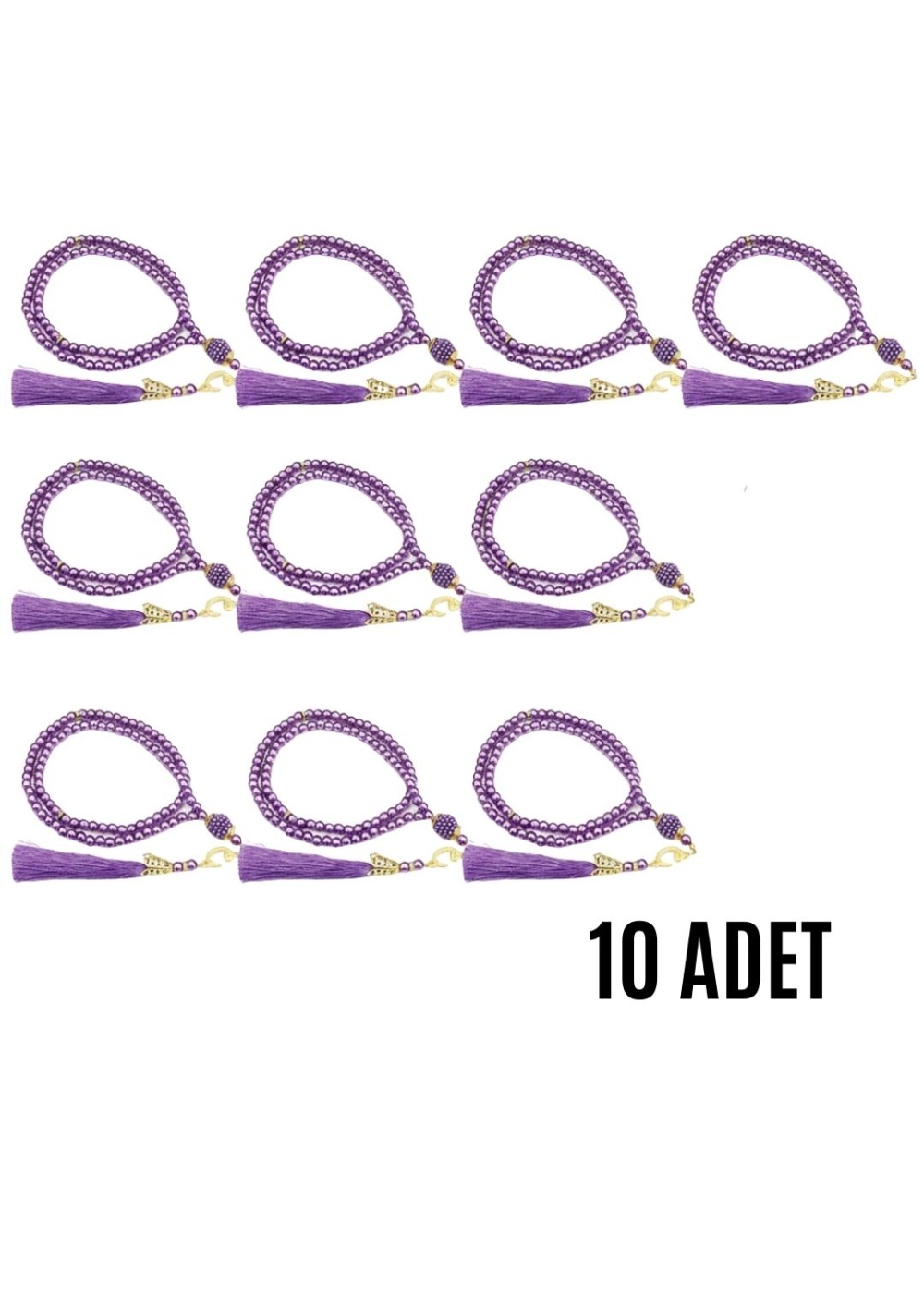 Namaz Tesbihi Vavlı 99lu Cam İncili 35 Besmele-i Şerif Dua Kartı ile Mor Renk Hediyelik 10 Adet