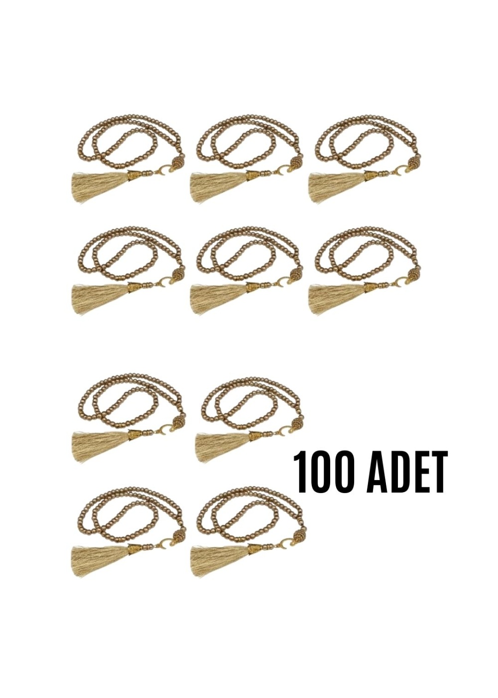 Namaz Tesbihi Vavlı 99lu Cam İncili İsmi Azam Dua Kartı ile Süt Kahve Renk Hediyelik 100 Adet 100 Adet