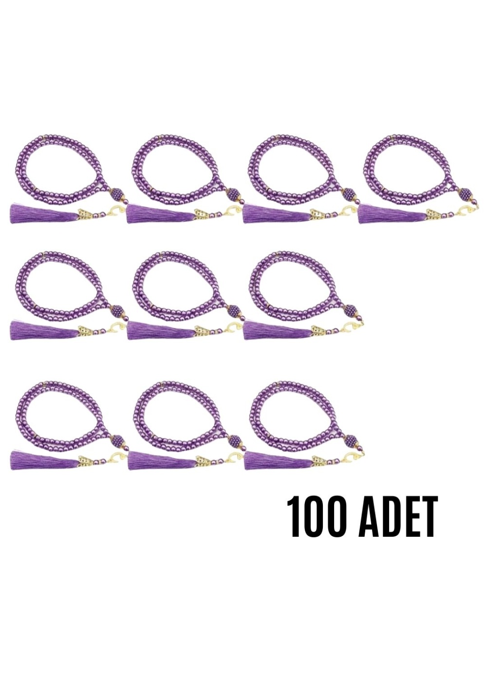 Namaz Tesbihi Vavlı 99lu Cam İncili İsmi Azam Dua Kartı ile Mor Renk Hediyelik 100 Adet