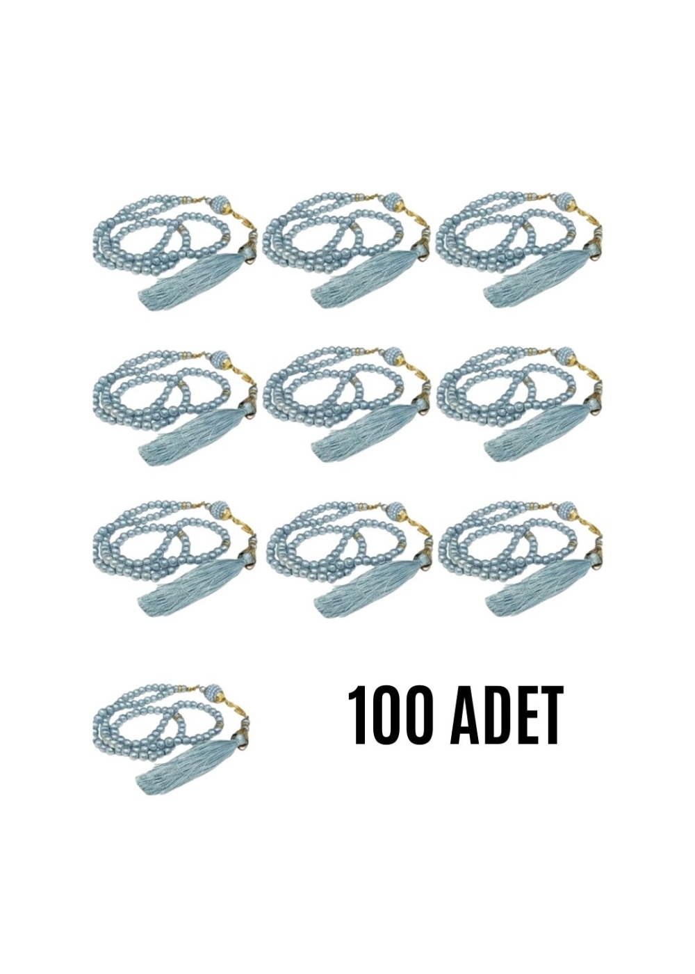 Namaz Tesbihi Vavlı 99lu Cam İncili Ayet-el Kürsi Dua Kartı ile Mavi Renk Hediyelik 100 Adet