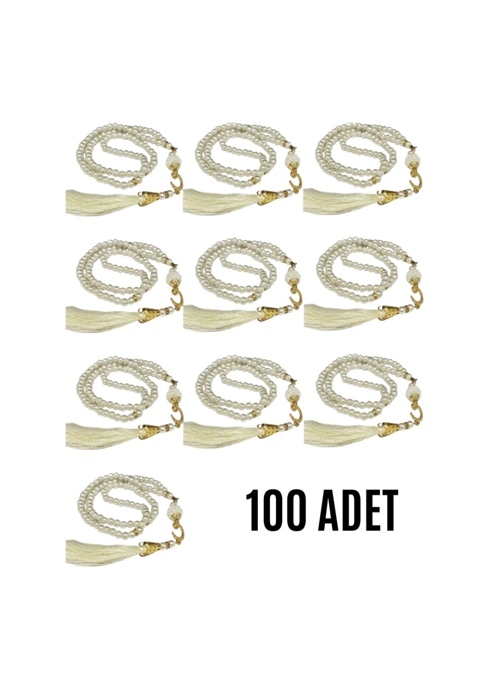 Namaz Tesbihi Vavlı 99lu Cam İncili Amenerrasulü Dua Kartı ile Krem Renk Hediyelik 100 Adet