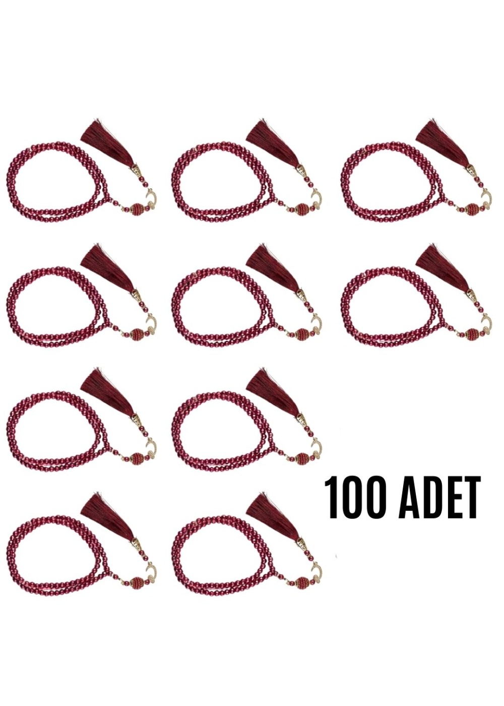 Namaz Tesbihi Vavlı 99lu Cam İncili Amenerrasulü Dua Kartı ile Fuşya Renk Hediyelik 100 Adet