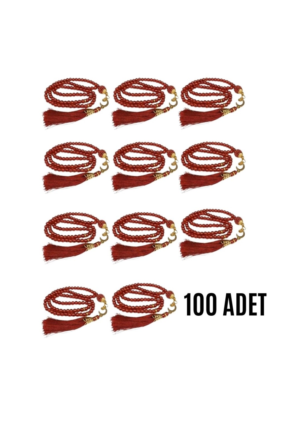 Namaz Tesbihi Vavlı 99lu Cam İncili Amenerrasulü Dua Kartı ile Bordo Renk Hediyelik 100 Adet