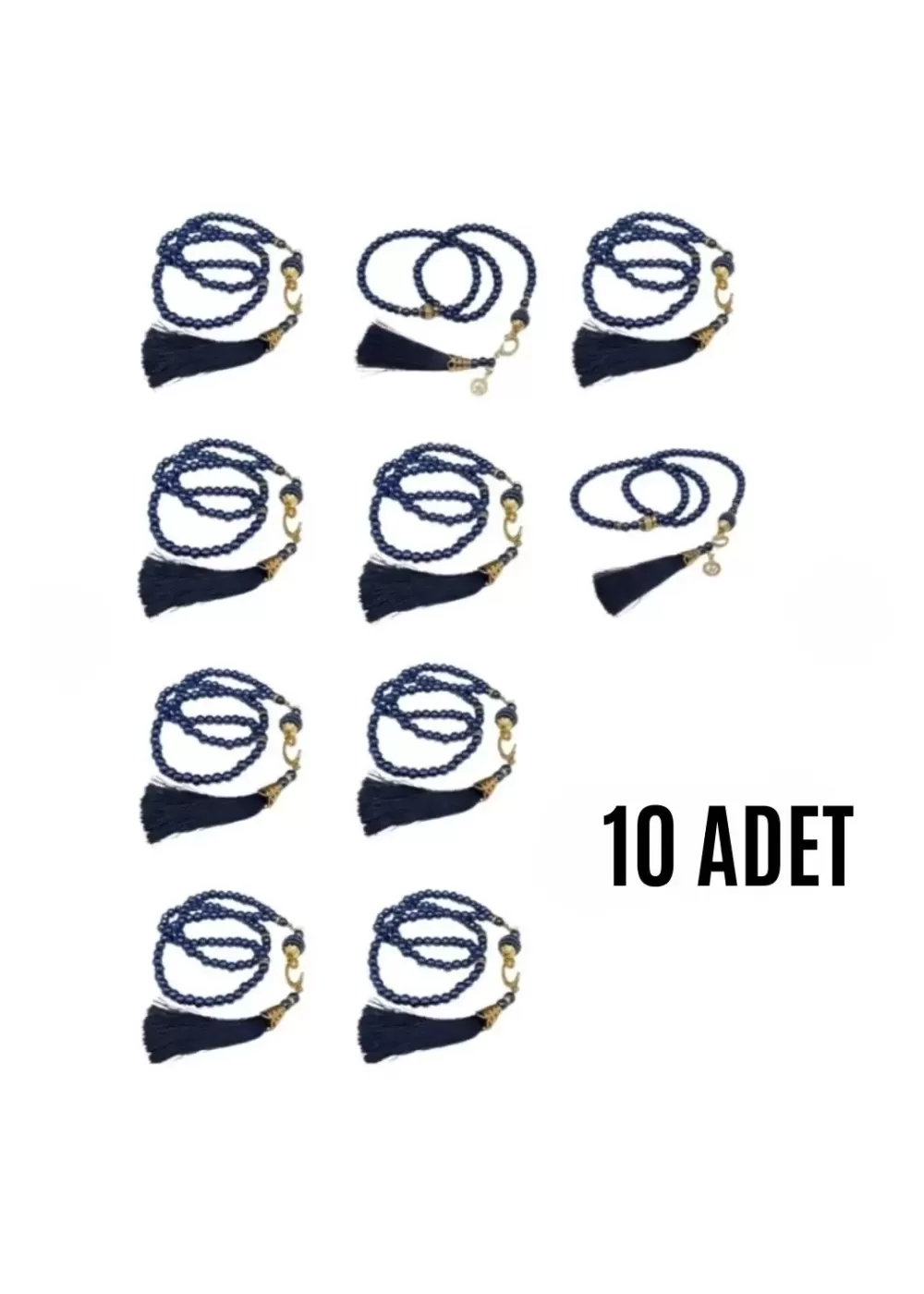 Namaz Tesbihi Vavlı 99lu Cam İncili Amenerrasulü Dua Kartı ile Lacivert Renk Hediyelik 10 Adet