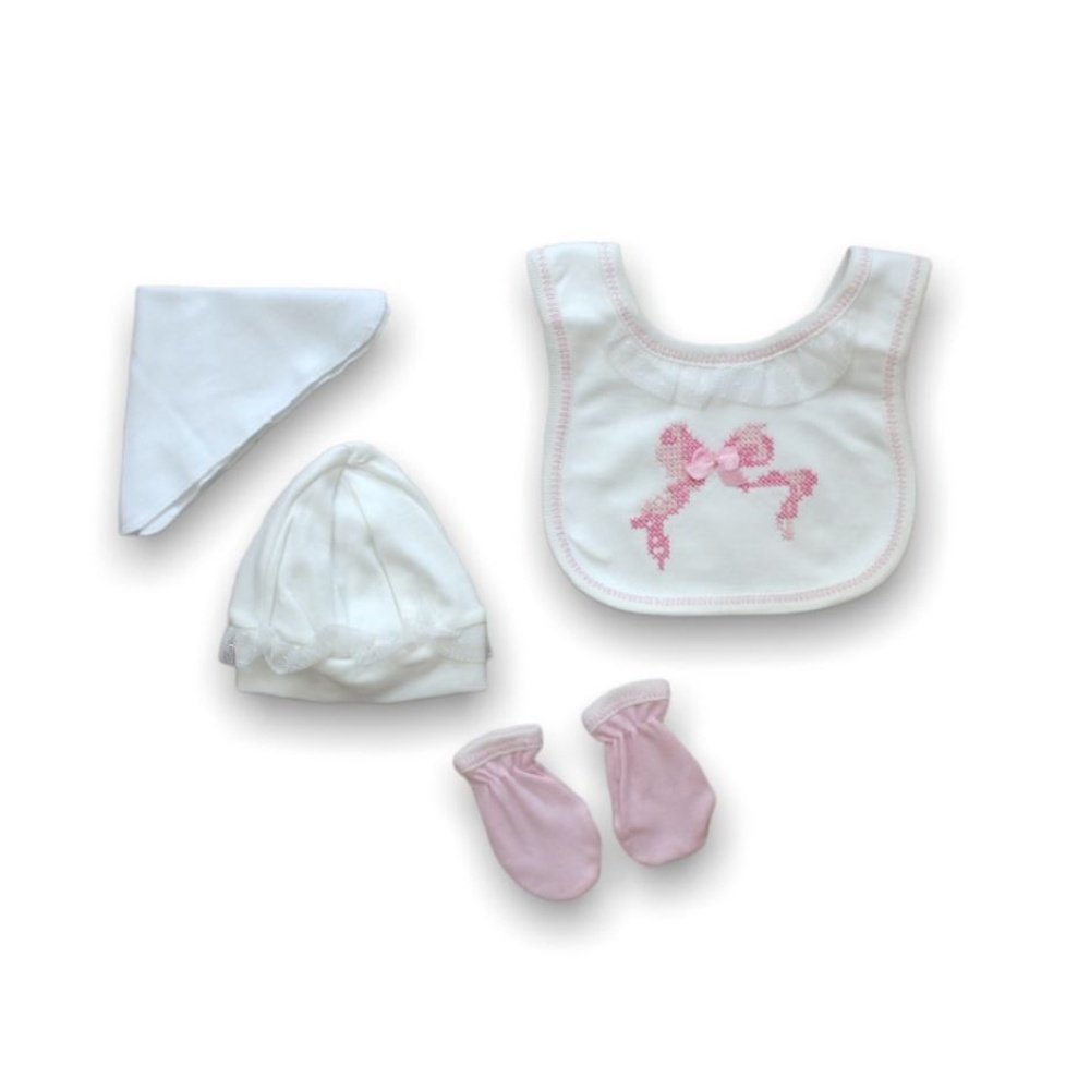 Kanaviçe Nakışlı %100 Cotton Antibakteriyel 5li Zıbın Takımı Hastane Çıkışı