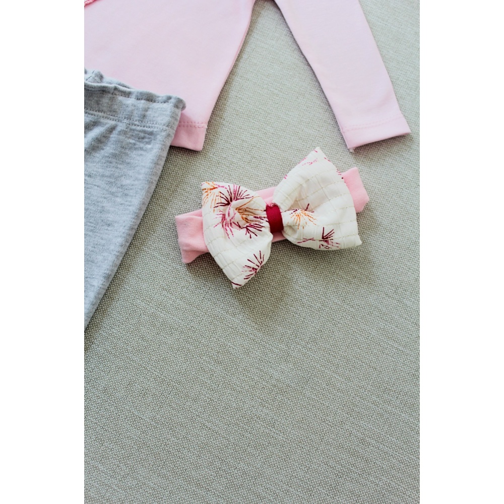 3-6 6-9 9-12 Ay Matmazel Yaka Fırfır Detaylı Bandanalı Uzun Kollu Sweat 3lü Kız Bebek Takımı