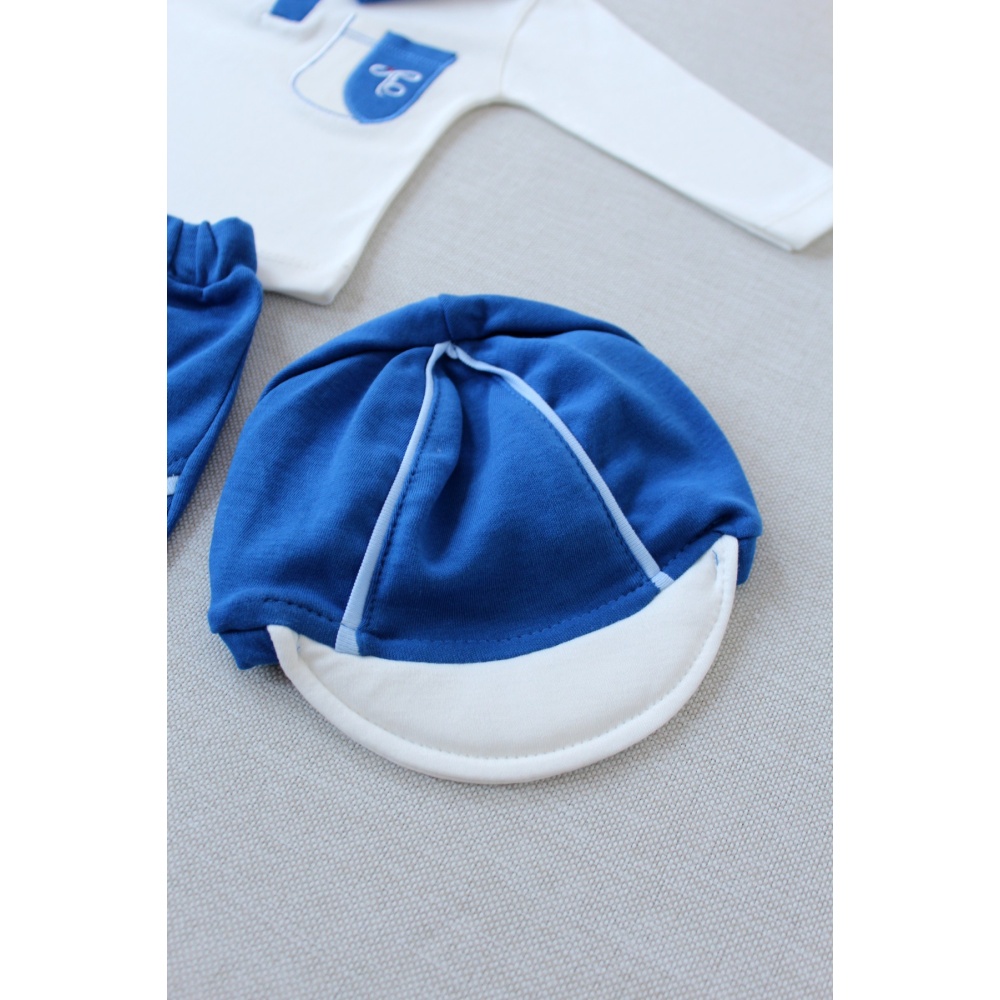 3-6 6-9 9-12 Ay Efendi Nakışlı Cep Şapkalı Uzun Kollu Sweat 3lü Erkek Bebek Takımı