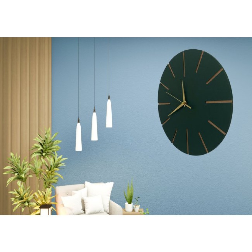 Ahşap Minimal Dekoratif Duvar Saati - 33x33 cm Petrol Yeşili