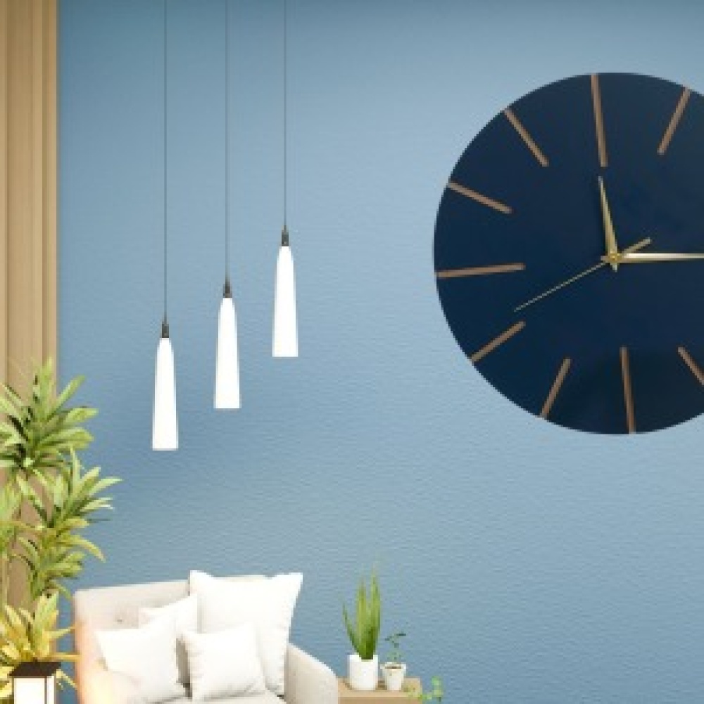 Ahşap Minimal Dekoratif Duvar Saati - 33x33 cm Lacivert