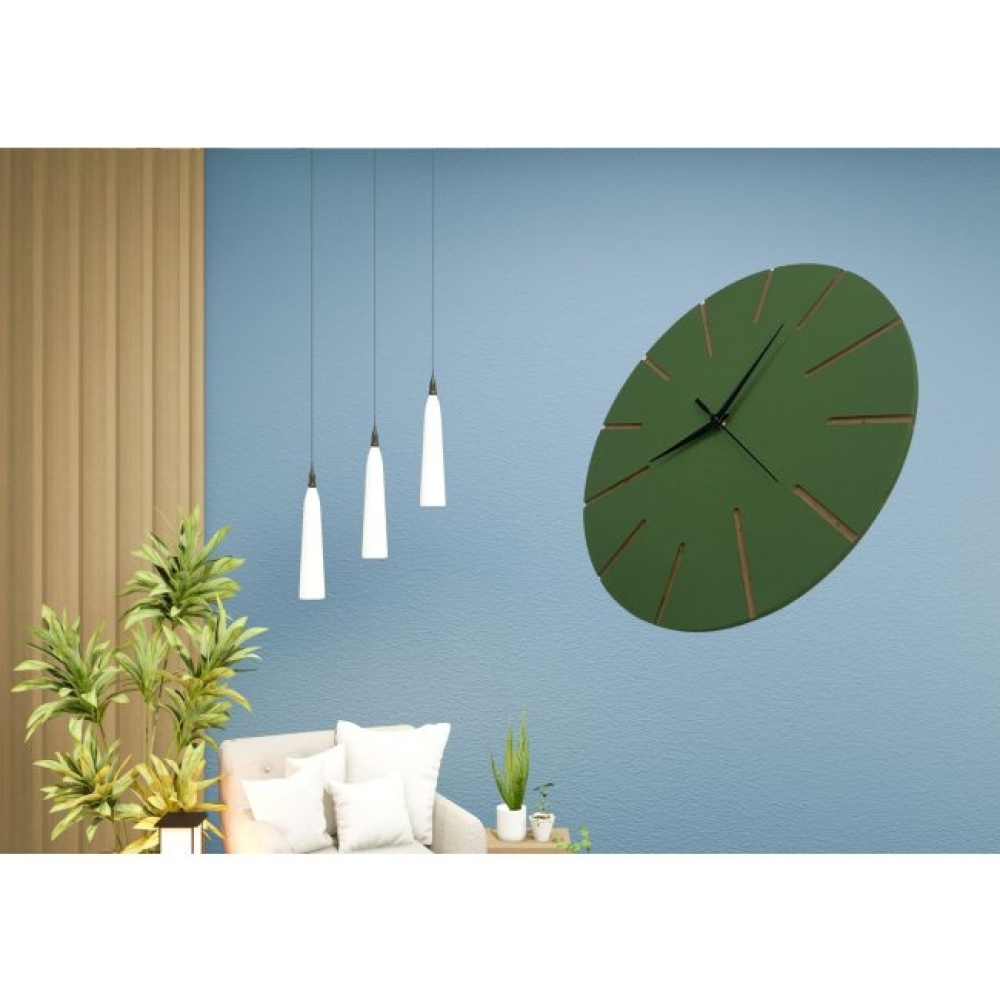 Ahşap Minimal Dekoratif Duvar Saati - 33x33 cm Koyu Yeşil