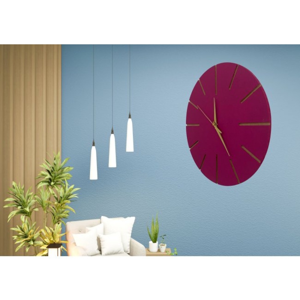 Ahşap Minimal Dekoratif Duvar Saati - 33x33 cm Fuşya