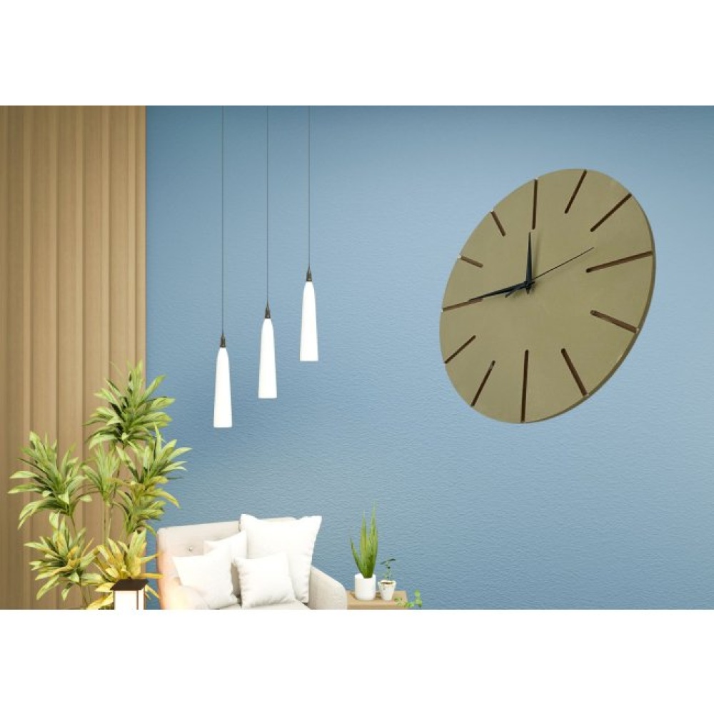 Ahşap Minimal Dekoratif Duvar Saati - 33x33 cm Bej