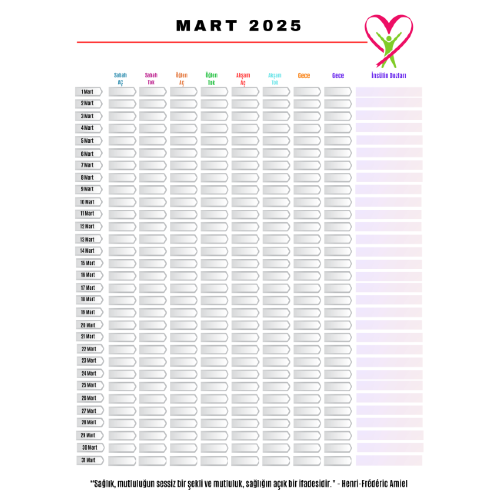 Diyabet Kan Şekeri Takip Çizelgesi Defteri A Kalite Özel Tasarım 12 Aylık 2026
