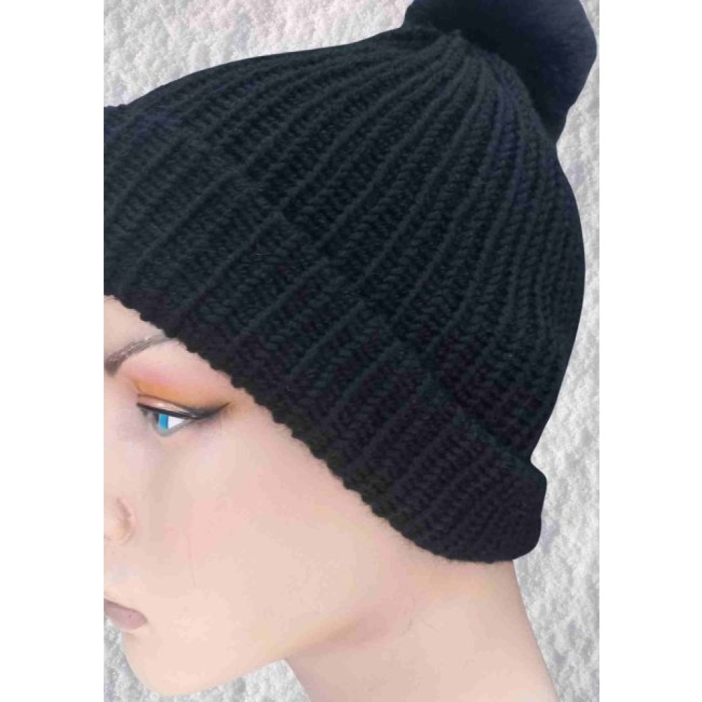 El Örgüsü Doğal Yün ve Akrilik Karışımlı Sıcacık Kış Beresi Siyah Renk