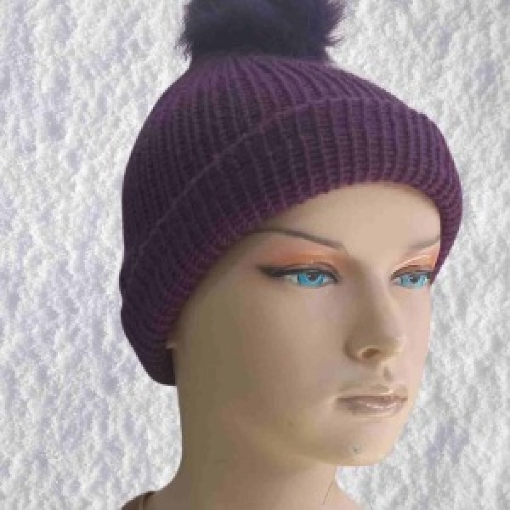 El Örgüsü Doğal Yün ve Akrilik Karışımlı Sıcacık Kış Beresi Mürdüm Renk