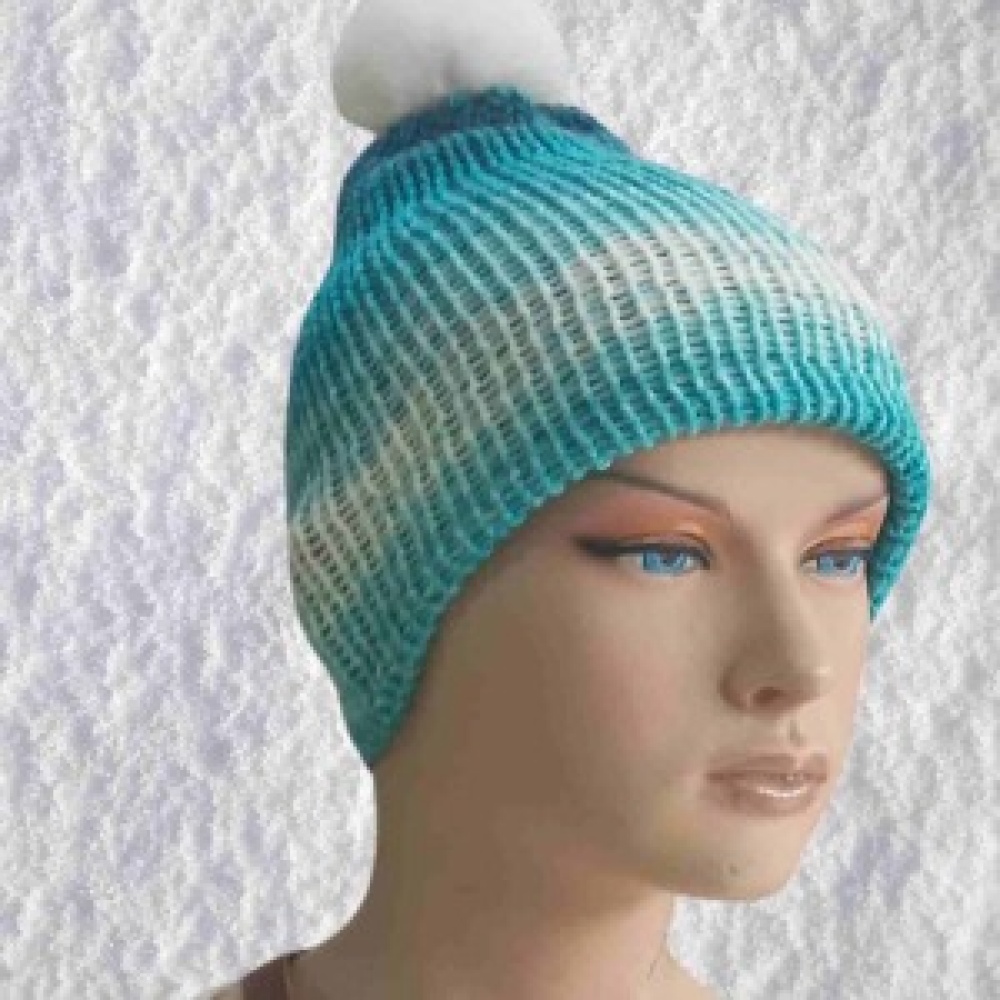 El Örgüsü Doğal Yün ve Akrilik Karışımlı Sıcacık Kış Beresi Mavi Karışık Renk