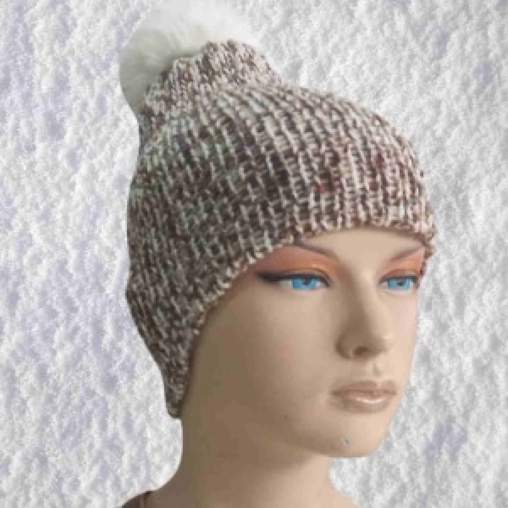 El Örgüsü Doğal Yün ve Akrilik Karışımlı Sıcacık Kış Beresi Kahve-Beyaz