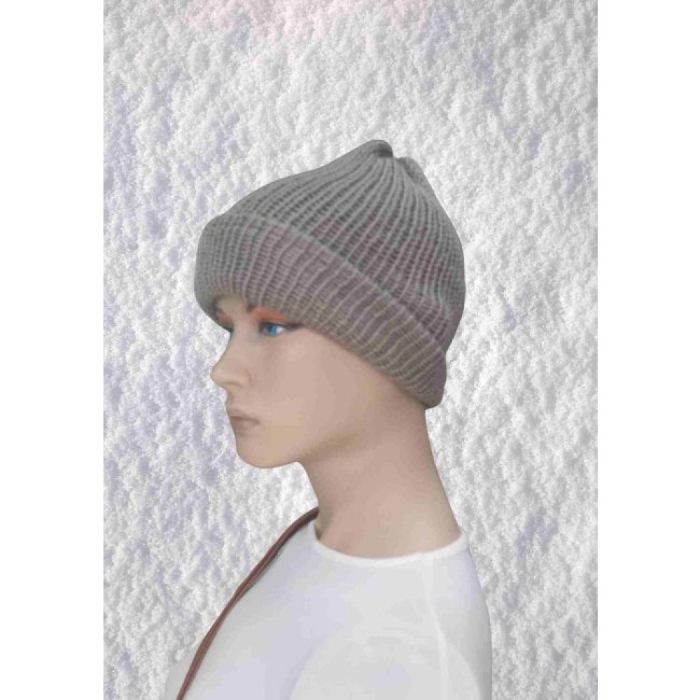 El Örgüsü Doğal Yün ve Akrilik Karışımlı Sıcacık Kış Beresi Füme Renk