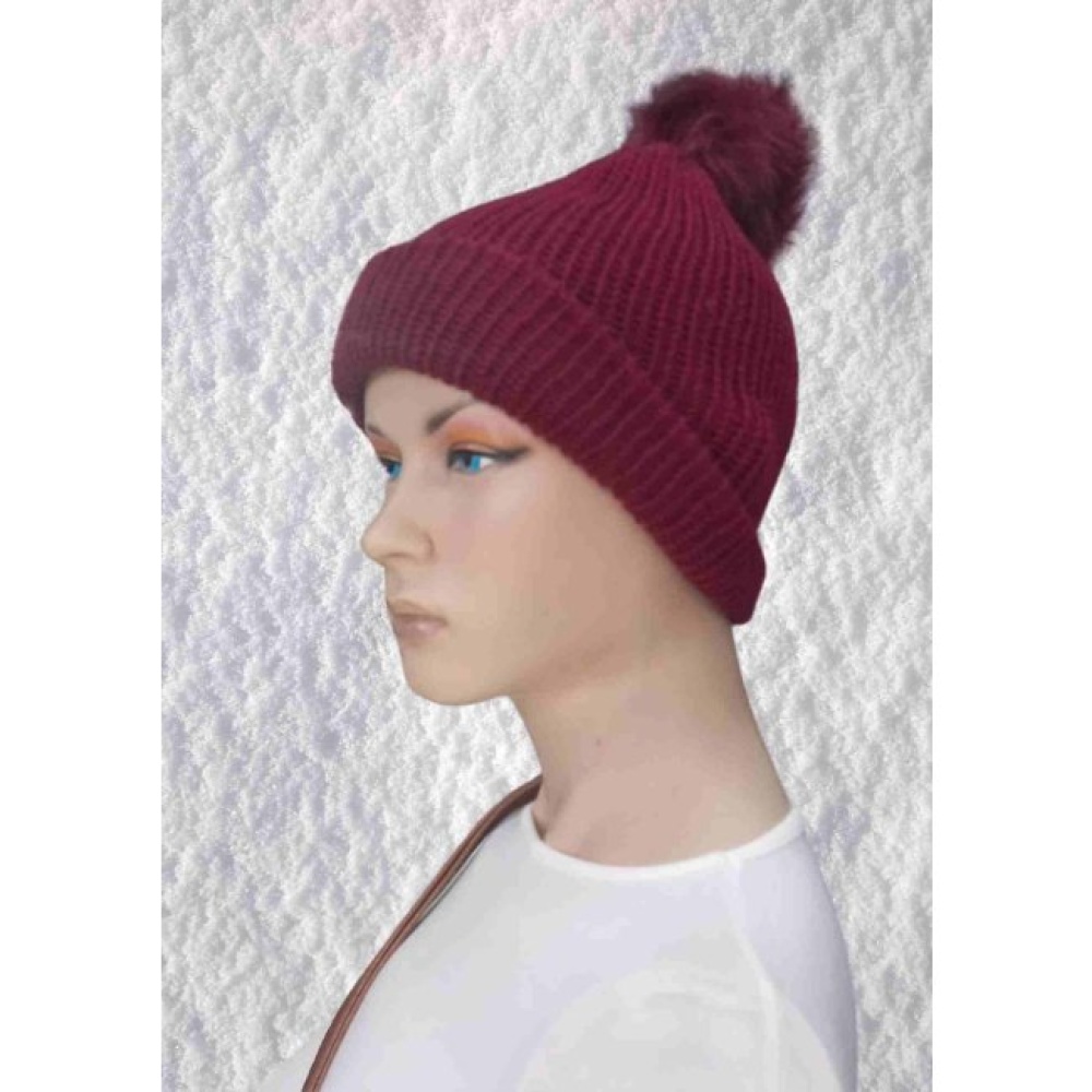 El Örgüsü Doğal Yün ve Akrilik Karışımlı Sıcacık Kış Beresi Bordo Renk