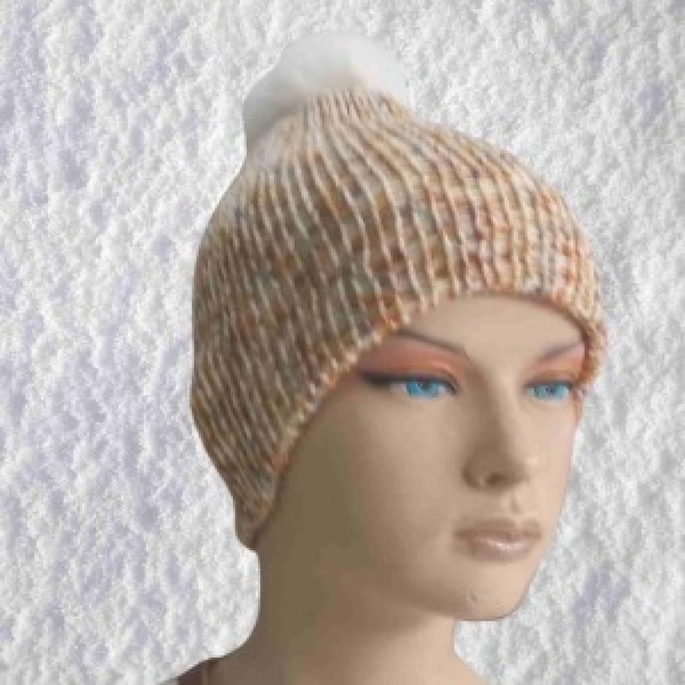 El Örgüsü Doğal Yün ve Akrilik Karışımlı Sıcacık Kış Beresi Açık Kahve Karışımlı Renk