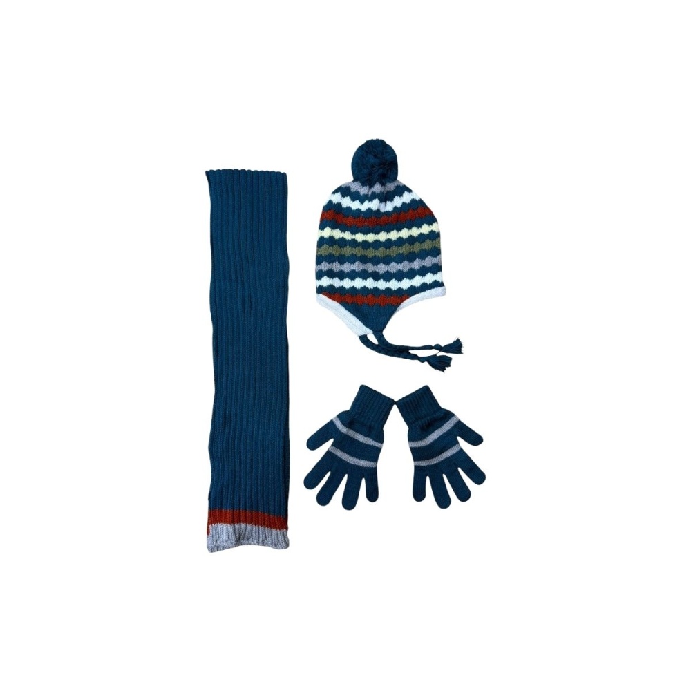 3lü Çocuk Triko Atkı Bere Eldiven Seti (3-7 Yaş) – Kışlık Aksesuar Takımı Lacivert