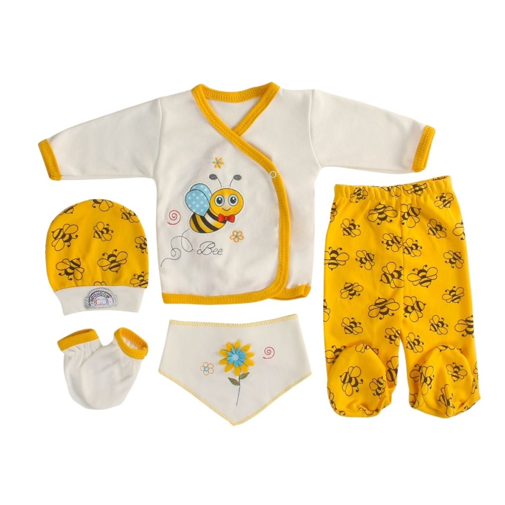 5li Şişme Mini Arı Desenli Unisex Zıbın Takımı – Yenidoğan Seti