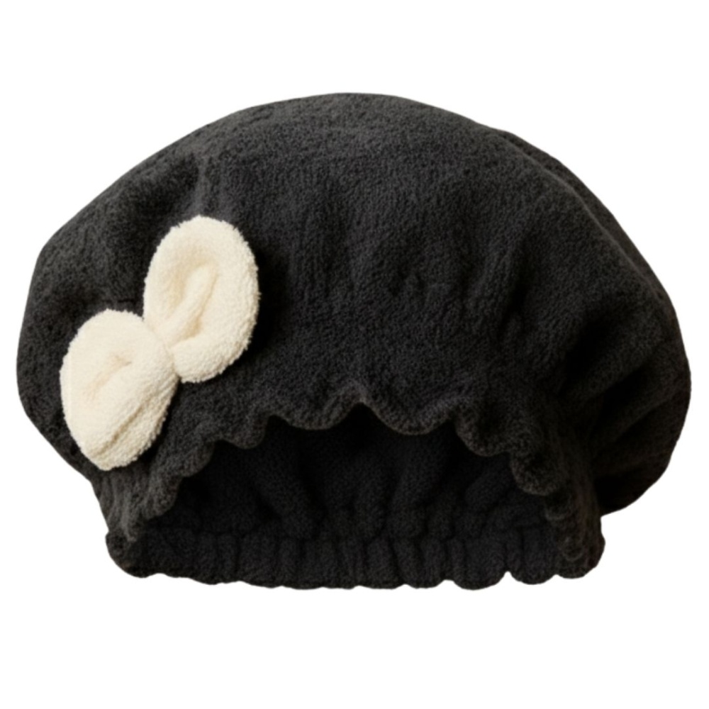 Saç Kurulama Banyo Duş Bonesi – %100 Pamuk , Fiyonklu Siyah