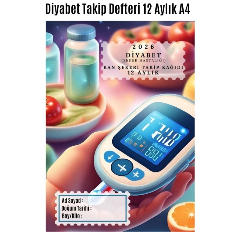 Diyabet Kan Şekeri Takip Çizelgesi Defteri A Kalite Özel Tasarım 12 Aylık 2026
