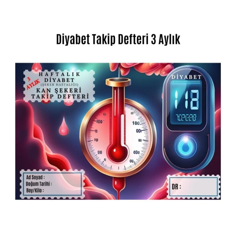 Diyabet Ölçüm Takip Çizelgesi Defteri A Kalite Özel Tasarım 3 Aylık A5