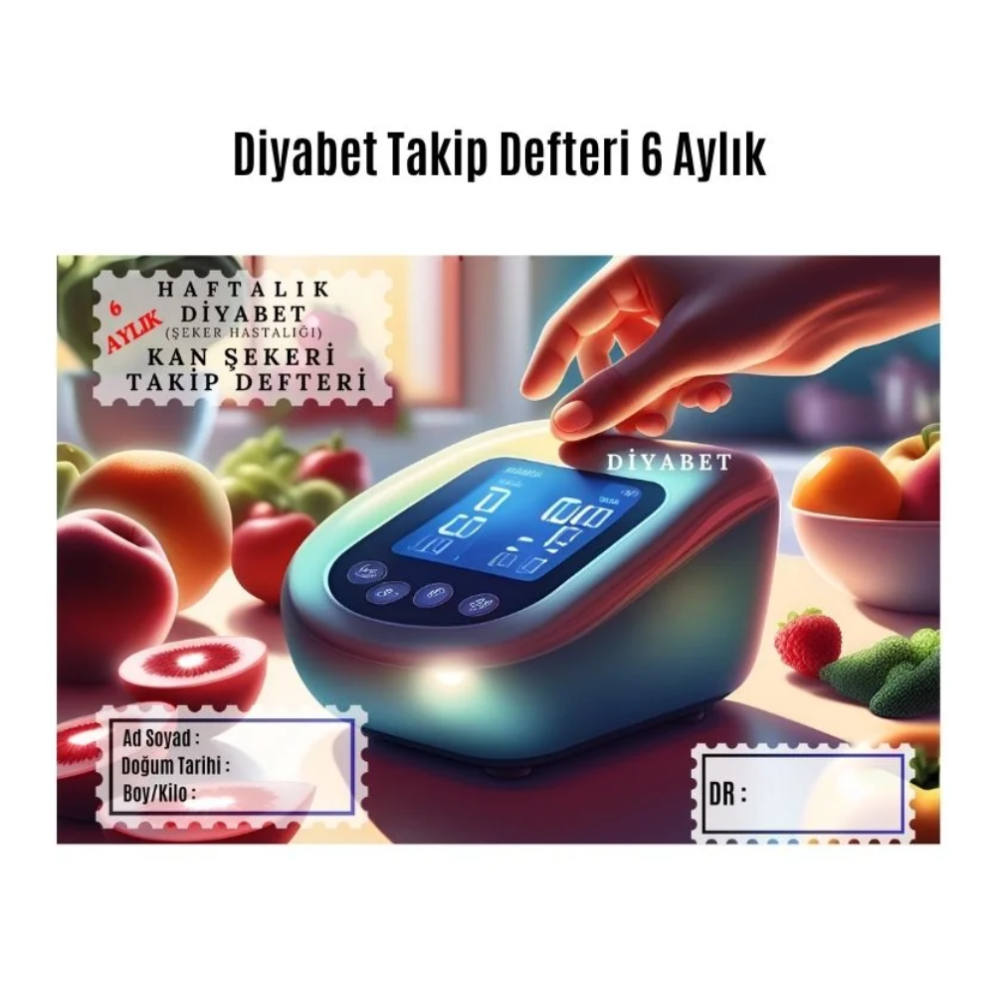 Diyabet Ölçüm Takip Çizelgesi Defteri A Kalite Özel Tasarım 6 Aylık A6 Boyut Yüksek Motiveli
