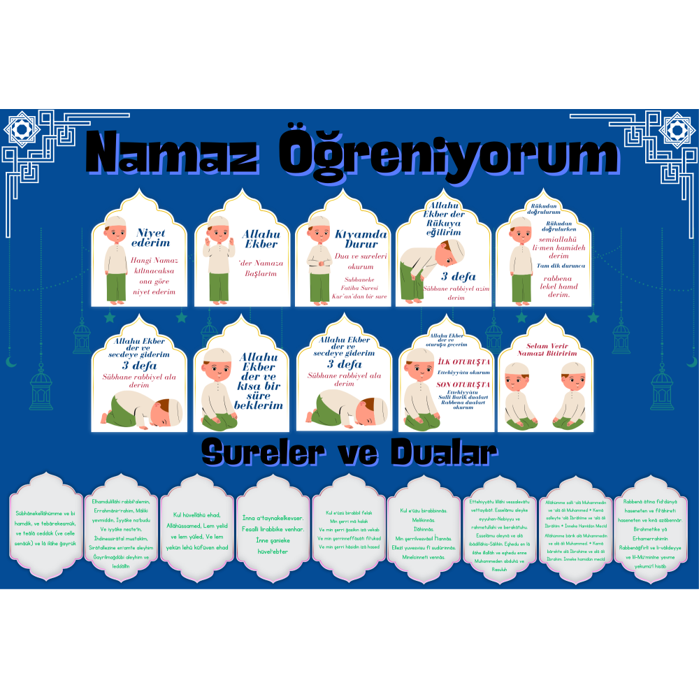 Çocuklar İçin Renkli  Namaz Öğreniyorum Afişi - 33x48 cm Figürlü Eğitim Materyali Erkek
