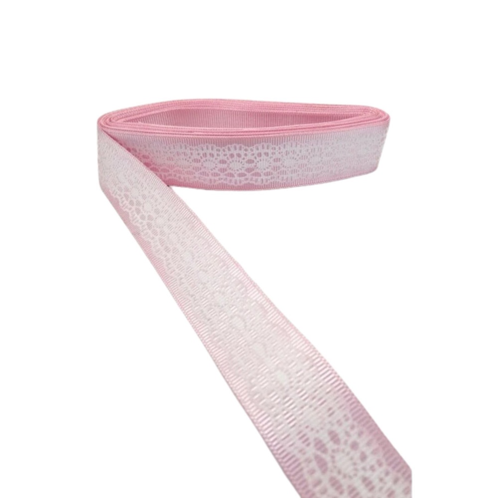 Tafta Dantel Görünümlü Kurdele Pembe 25 mm 10 Metre