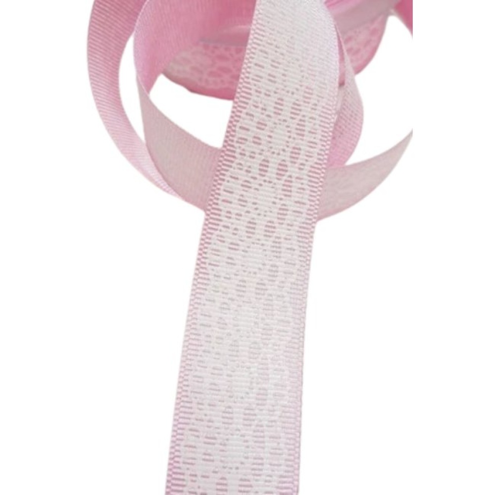 Tafta Dantel Görünümlü Kurdele Pembe 25 mm 2 Metre